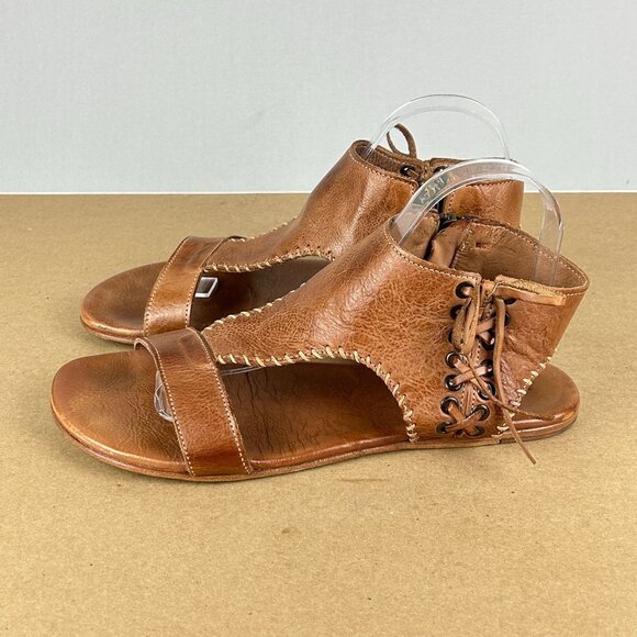 Bed Stu Nina Leather Sandals Womens 9 Brown Side Zip Open Toe Open Heel - Picture 10 of 10